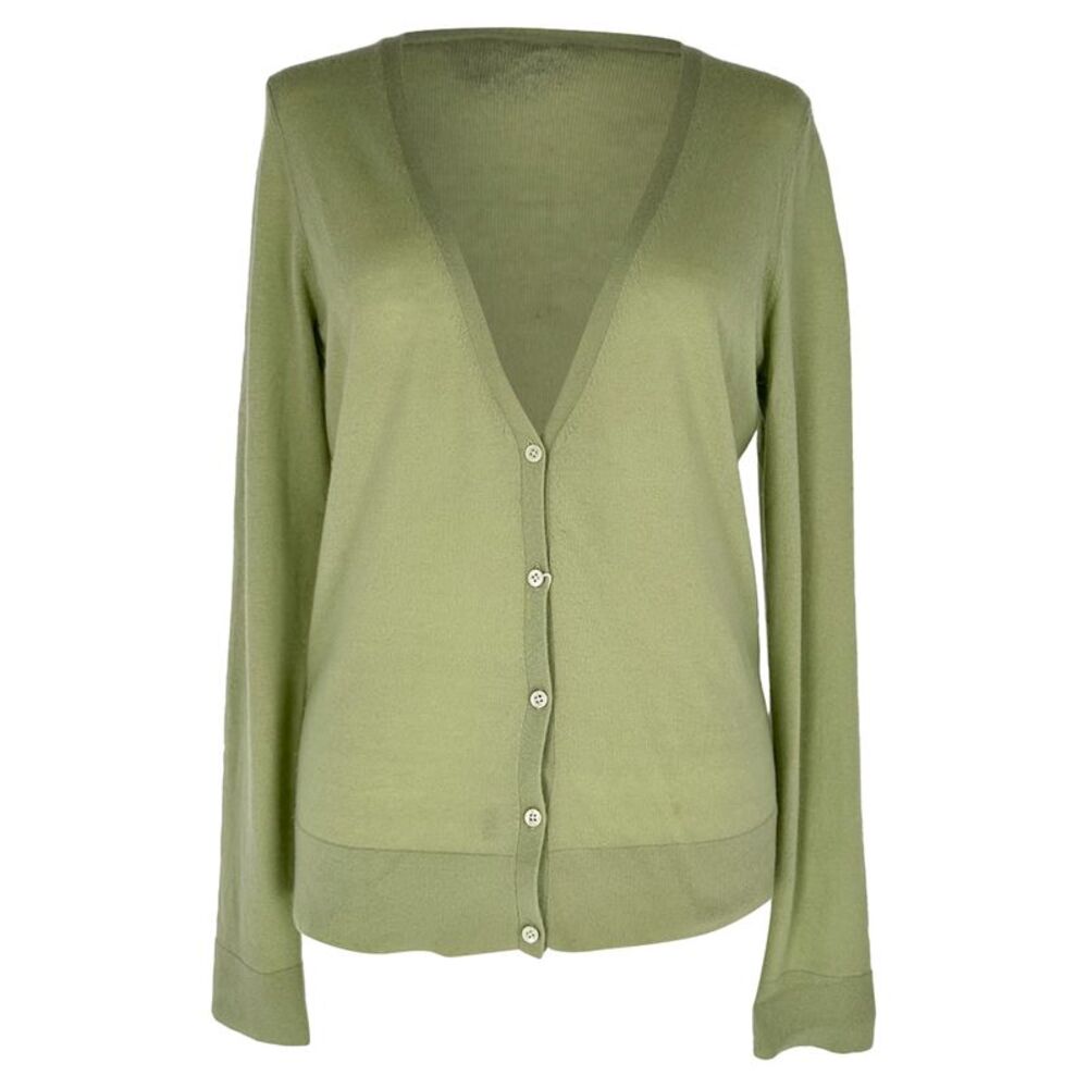 Theory Buttoned Cardigan in Green Cashmere
